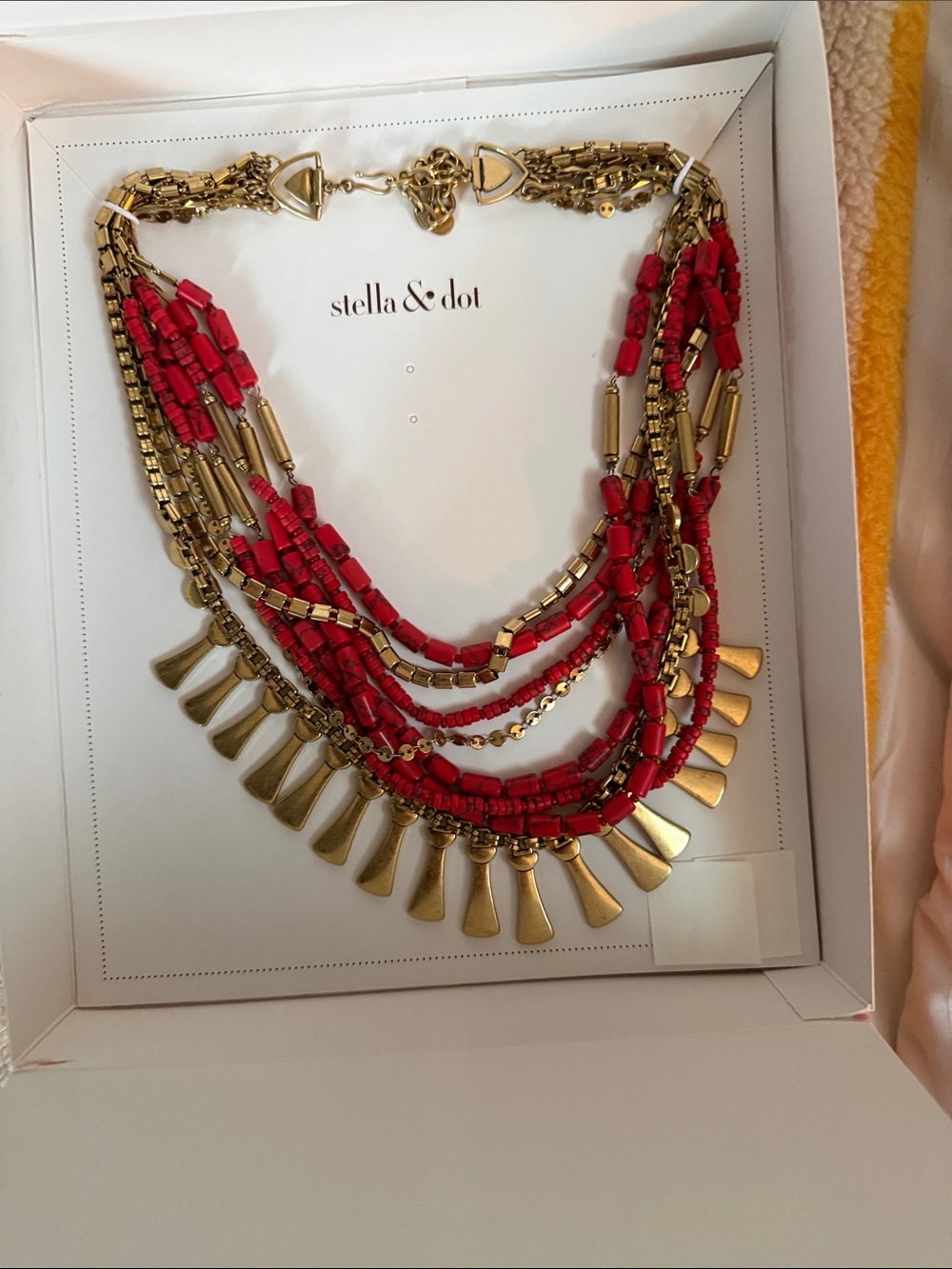 Stella and Dot Red and Gold Multilayered Statement Necklace
